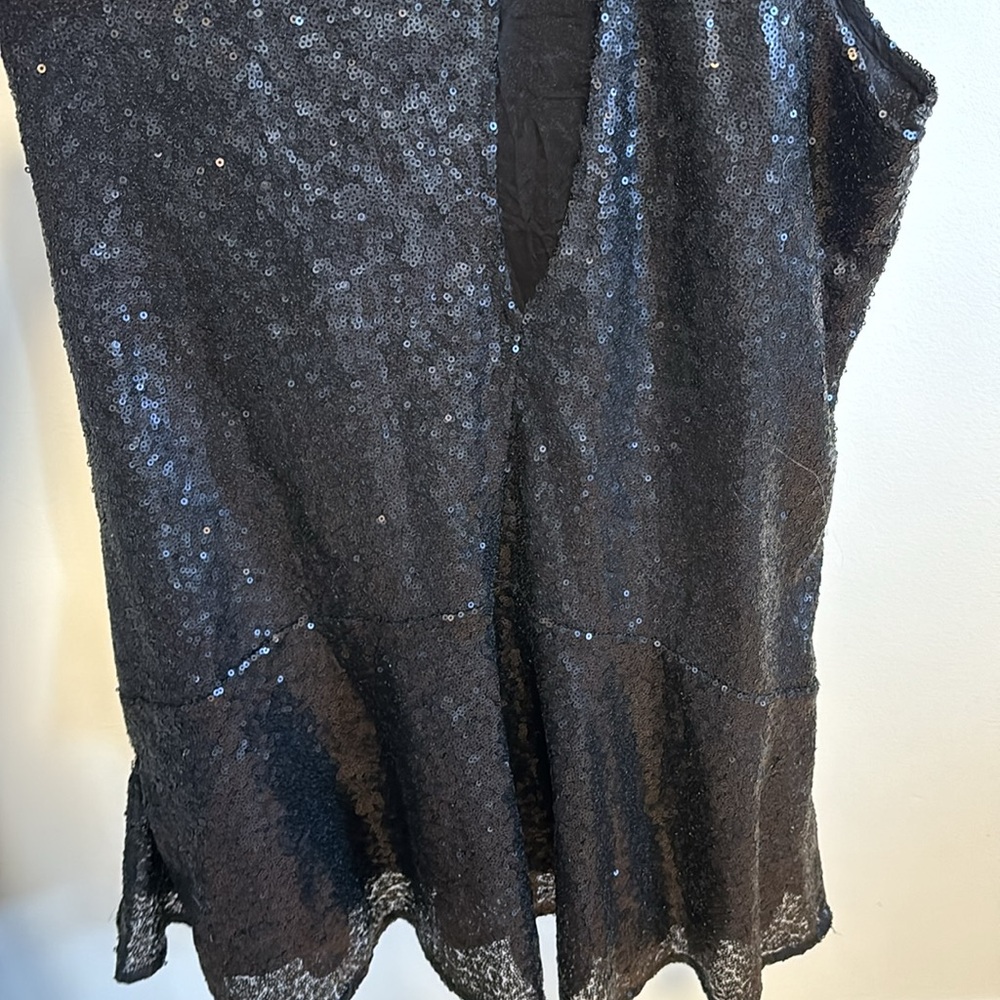 Free People black sequin liquid shine drop waist mini dress. - Picture 6 of 11